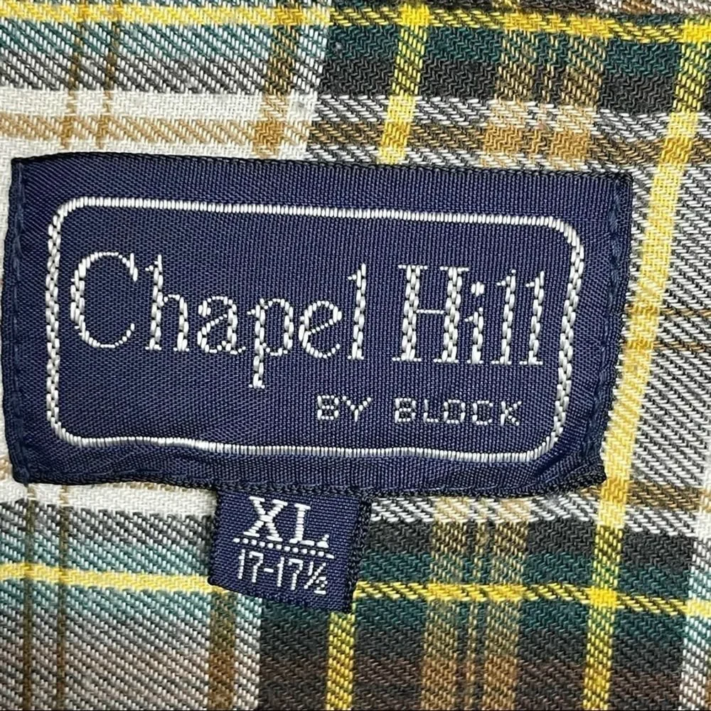 Chapel Hill Yellow White Green Plaid Cotton Blend Button Down Shirt size  XL
